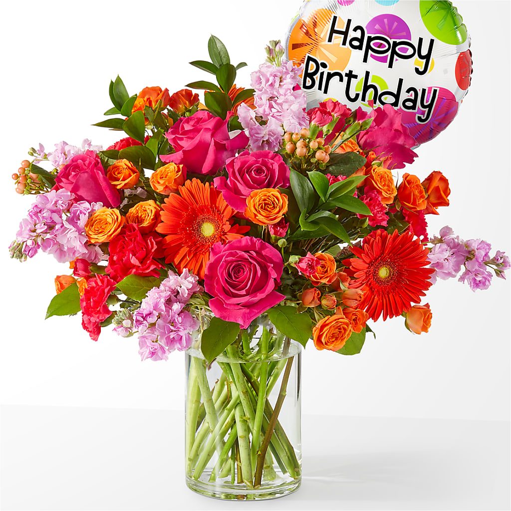 Fiesta Bouquet with Birthday Balloon – ROWLEE'S BUDS, Los Osos CA