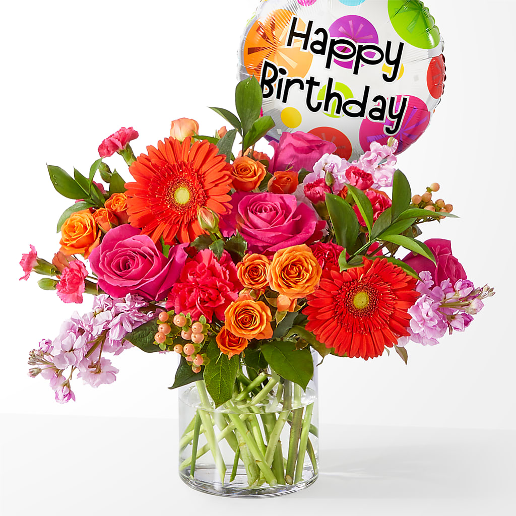 Fiesta Bouquet with Birthday Balloon – ROWLEE'S BUDS, Los Osos CA