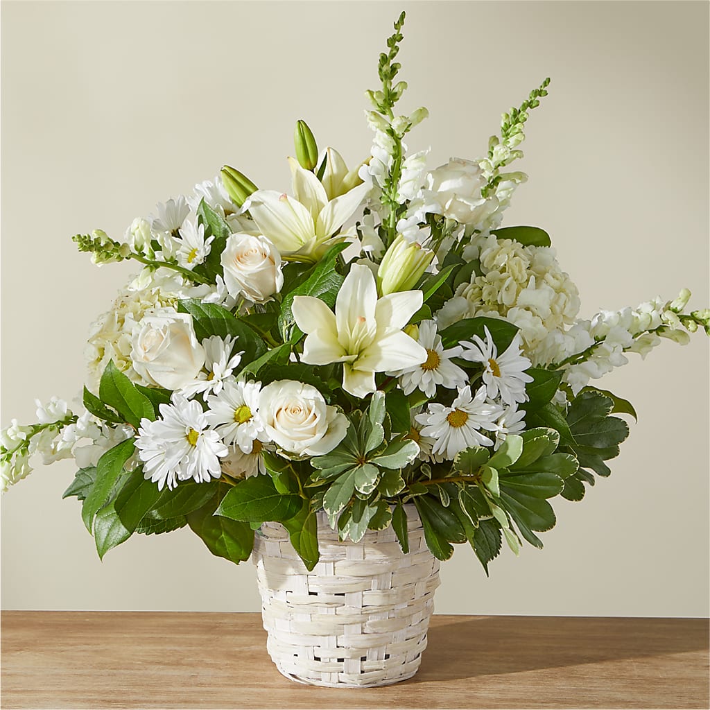 Ivory Elegance Floral Basket – ROWLEE'S BUDS, Los Osos CA