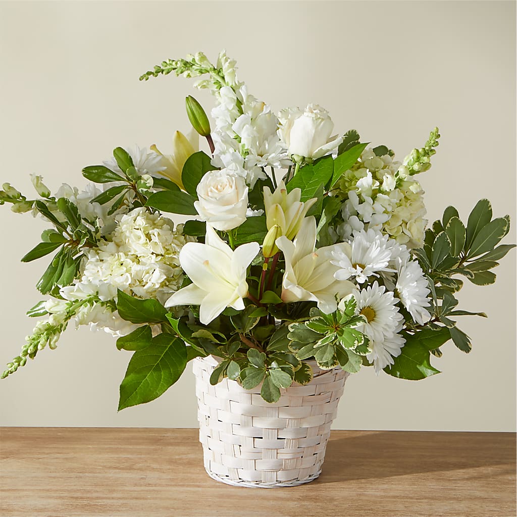 Ivory Elegance Floral Basket – ROWLEE'S BUDS, Los Osos CA